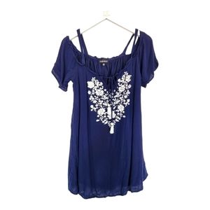 My Michelle Blue & White Embroidered Dress